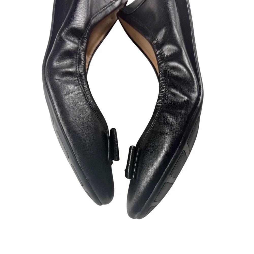 Cole Haan Tali Bow Ballet Flats Black Leather Gold Hardware D43262 Womens 10.5 B